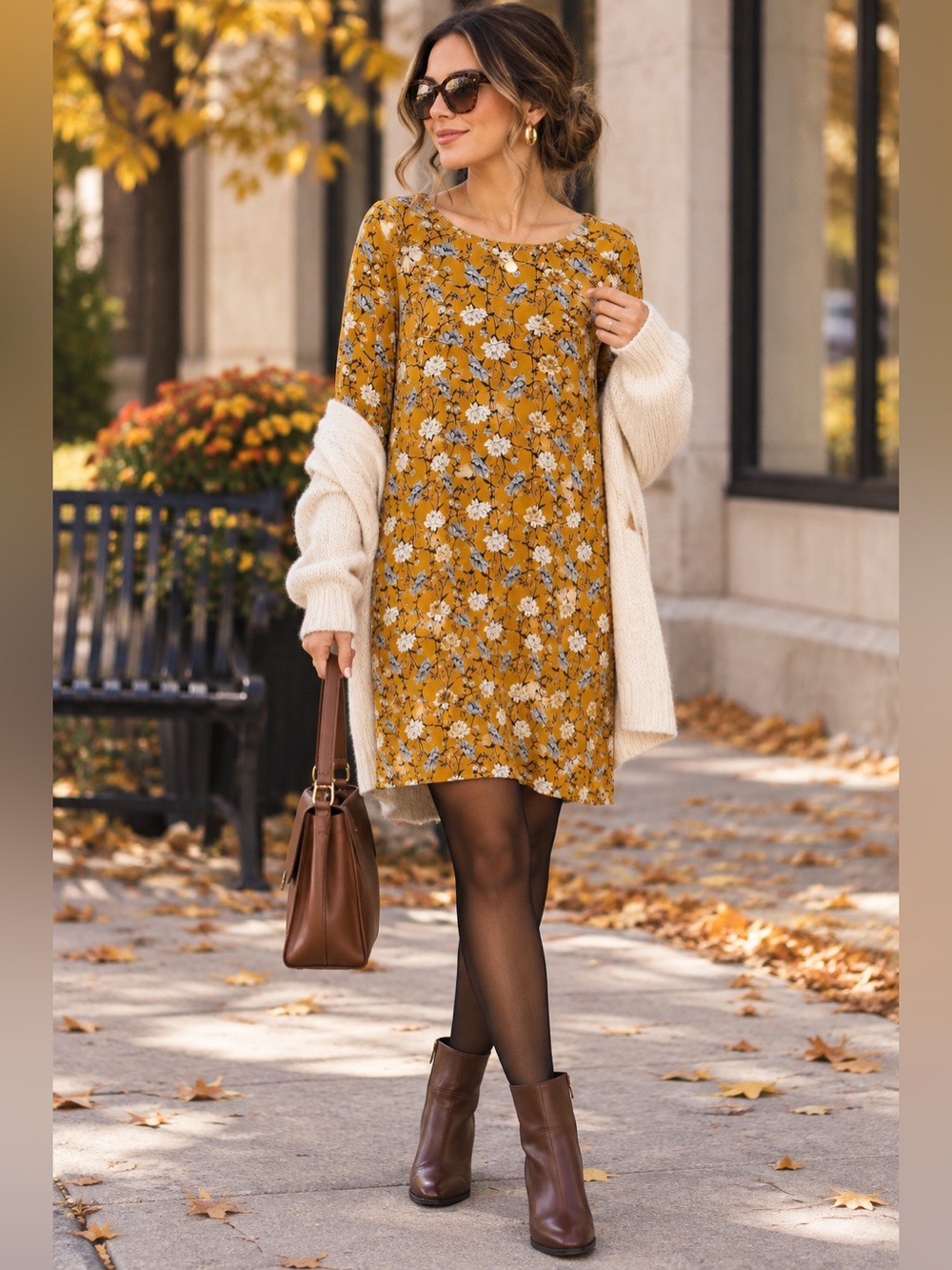 Floral Long Bell Sleeve Shift Dress - Mustard Yellow Crew Neck Old Navy Size XXL